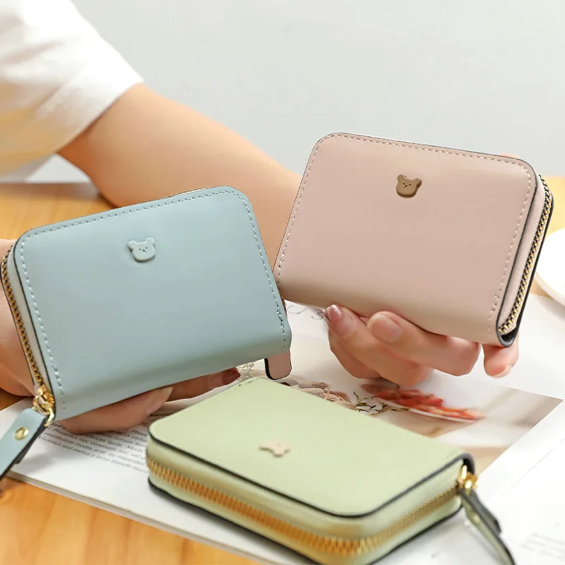 

New PU Leather Card Holder Women's Organ Credit ID Business Card Pocket Designer Purse Short Zipper Wallet Card for Women