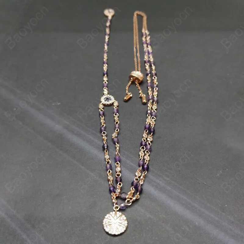 Baoyocn бренд розовое золото Цвет 925 стерлингового серебра фиолетовый бисер