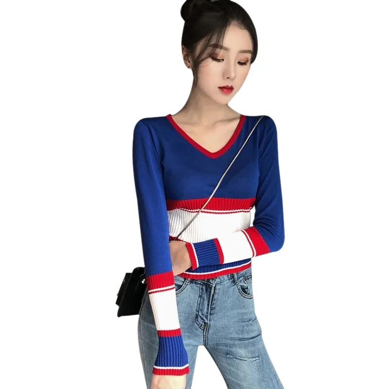 Корейский контрастный цвет сшивание шорты v-образным вырезом Тонкий открытый