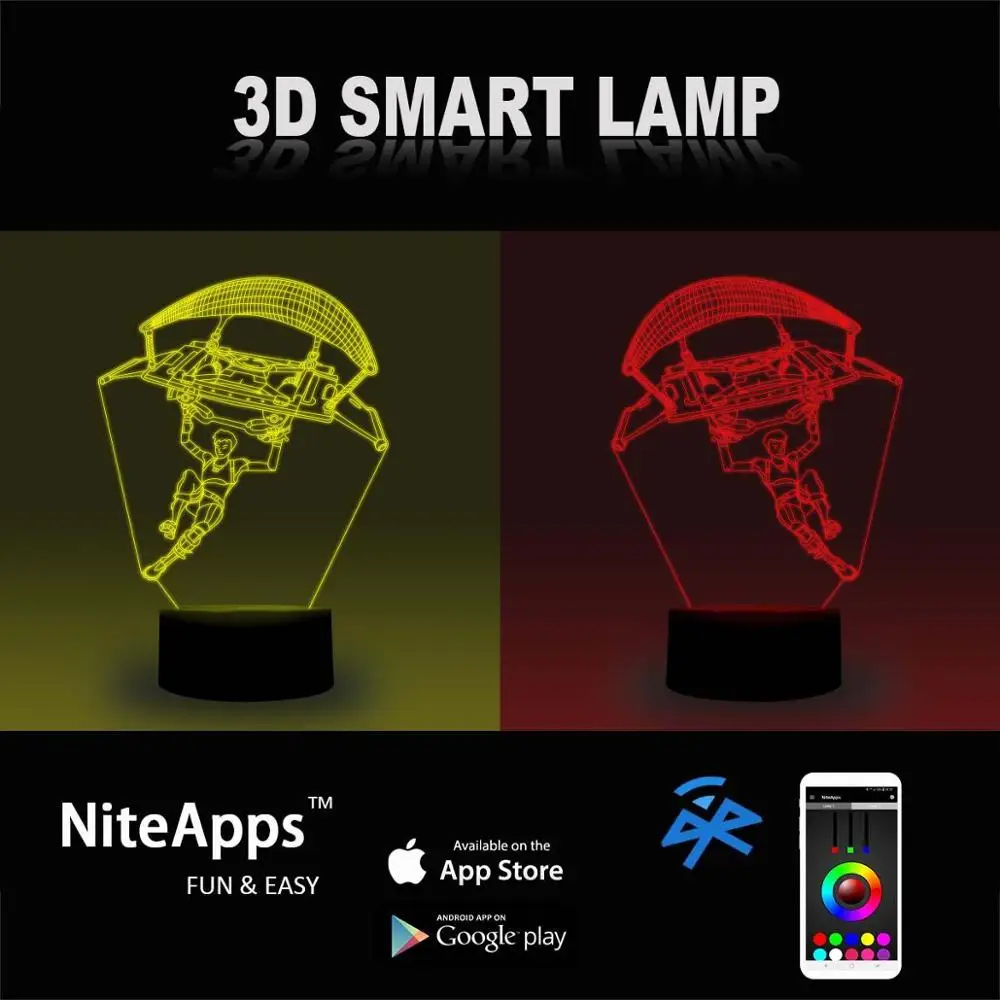 NiteApps 3D Paragliding Fortnite ночник настольная Иллюзия украшение лампа подарок на день рождения приложение/сенсорное управление