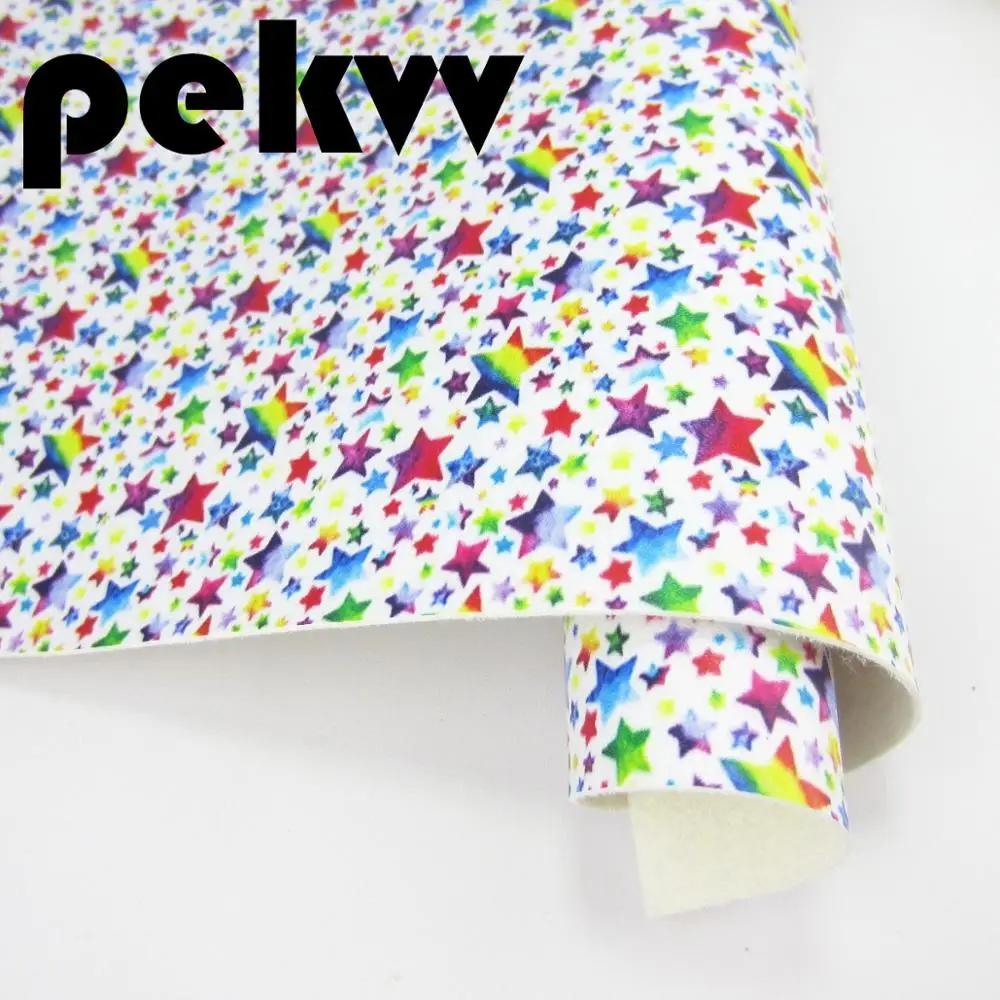 PR049 Stars Printed Faux Leather stars dots plaid For DIY bows Accessories crafts projects A4 Sheet 8"x11.8" PR010 - Color: PR049