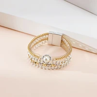 fashion temperament bracelets for women pearl multi layer thin chain magnetic buckle gilded silver jewelry gift new ol