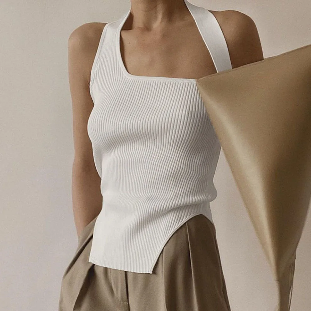 

New Spring And Summer Women's Solid Color Inner And Outer Woolen Knit Top With Irregular Design And Fashionable Knitted Camisole