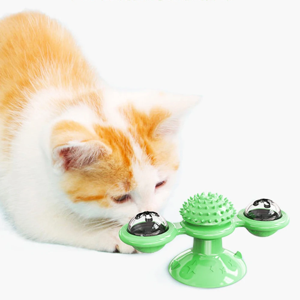 

Cat Toy Soft Silicone Spin Windmill Interactive Kitty Toys for Pet Tickle Chew Grind Teeth Turntable Toys Built-in Battery