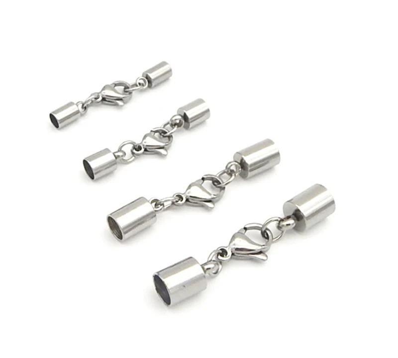 

5 Sets Stainless Steel End Caps with Lobster Clasps Jump Rings Connectors Fit Round Bracelets Leather Cord Jewelry Making