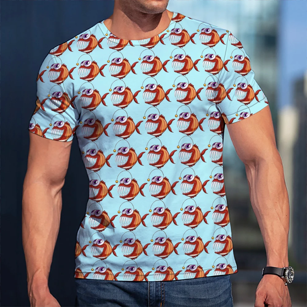 Футболки унисекс с рисунком рыбы пираньи 3D-принтом коротким рукавом Азиатские