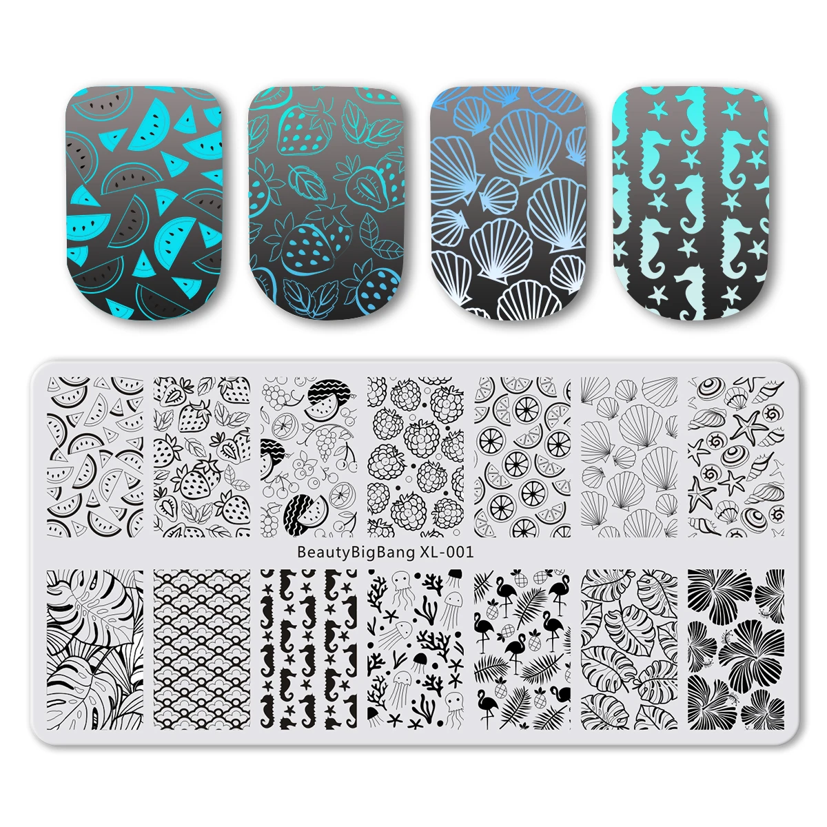 

BeautyBigBang 6*12cm Rectangle Nail Art Stamping Plates Summer Flower Geometry Nail Art Image Plate Stencils