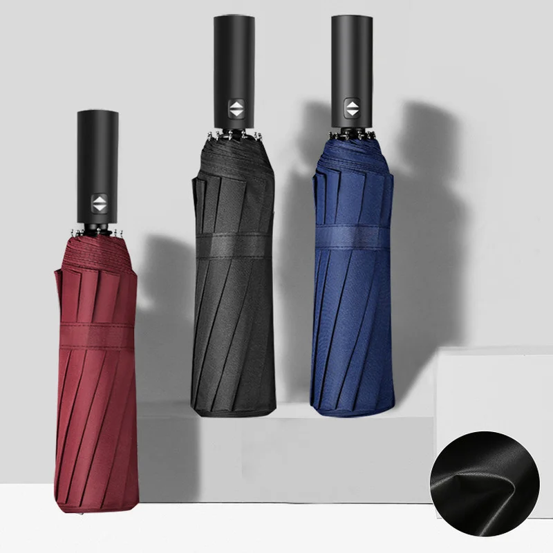 

DyuIhr 12-Bone Self-opening and closing Black Glue Sunscreen Umbrella Increase Couple Windproof Folding Three-fold Umbrella