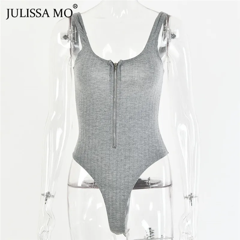 Женское трикотажное боди в рубчик JULISSA MO комбинезоны без рукавов на молнии