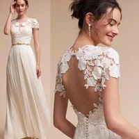 herburnl vintage wedding dress lace boho empire waist a line summer beach bohemian floor length backless bridal gowns for women