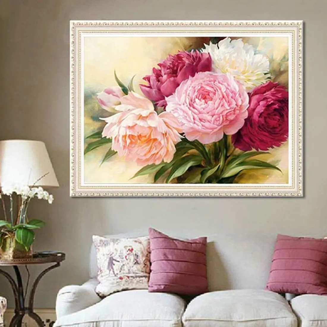 

5D Full Diamonds Peony Flowers Embroidery Cross Stitch Kits Household Handmand DIY Decoration Crafts Material Package 40*30cm