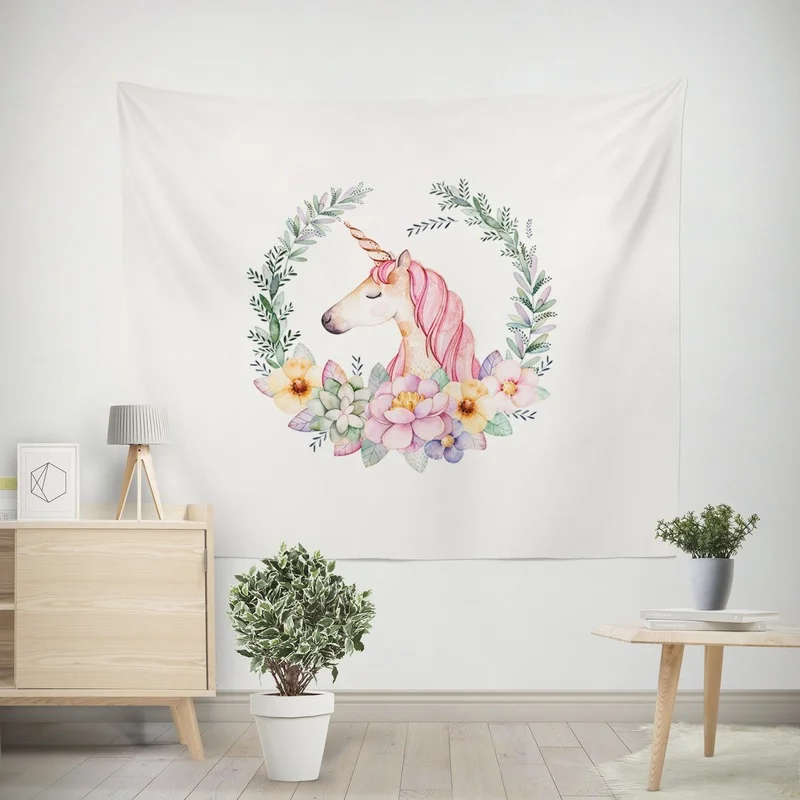 

Hand-painted Cartoon Unicorn Tapestry Wall Hanging Picture Beach Towel Home Decoration Tapestry