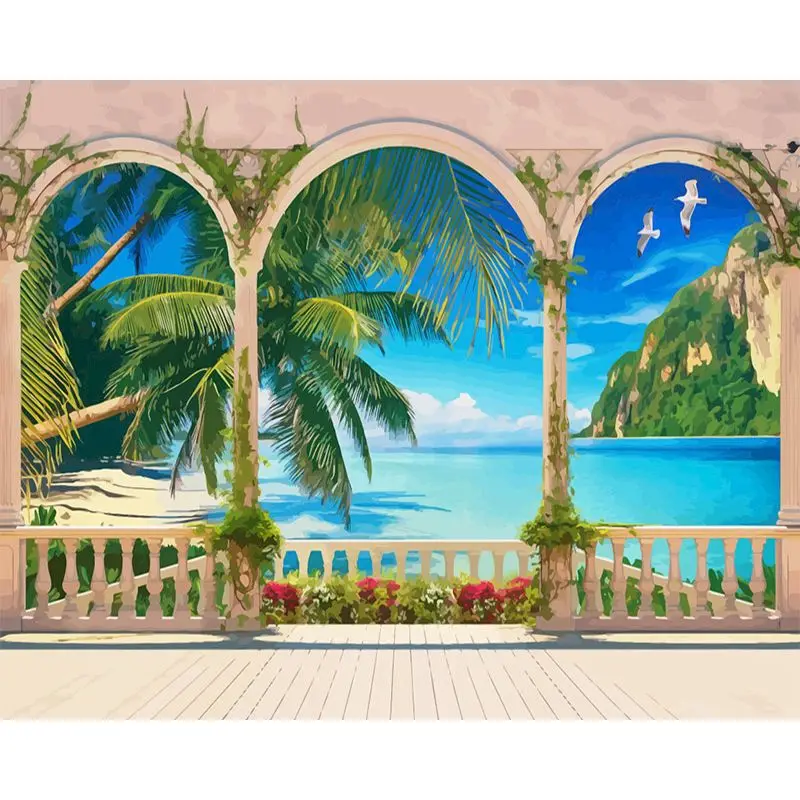 

SELILALI DIY Framed Oil Painting By Numbers Kit Blue Sky Ocean Scenery Picture Handmade Drawing Canvas Home Decor Wall Art Craft