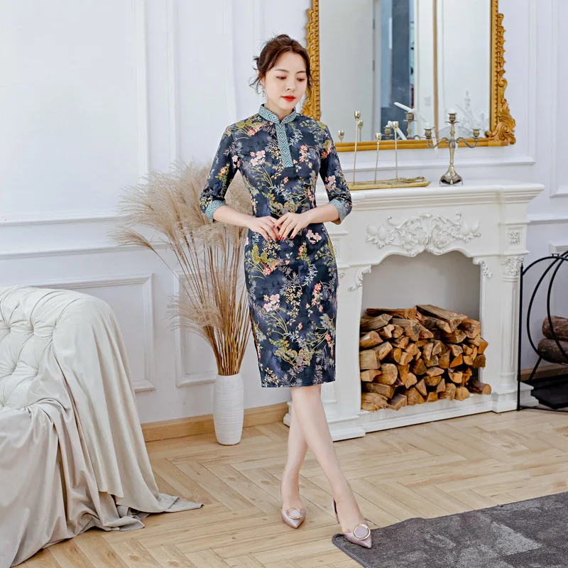 Высокого качества элегантная замшевая ткань Ципао китайский национальный стиль