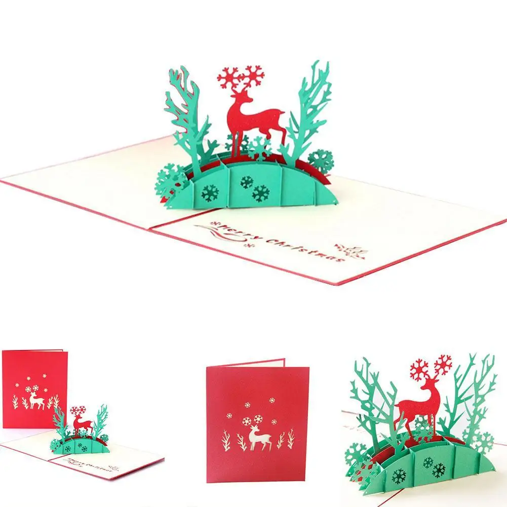 3D Up Greeting Card Handmade Happy Birthday Xmas Merry Christmas Card Gifts Invitation Card 9 Styles