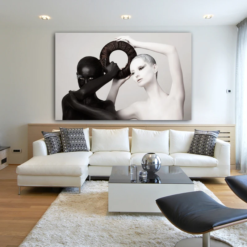Лидер продаж черно белый женский постер Картина на холсте Современное украшение