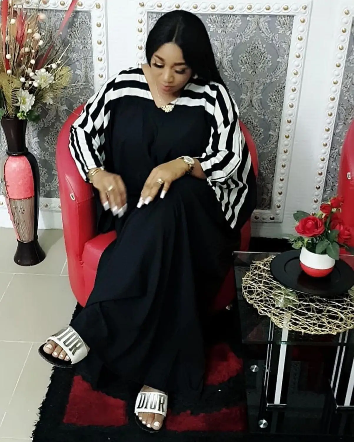 

African Design Dashiki Print Dress V neck Loose Office Gowns Elegant Bazin Maxi Robe Broder Riche Sexy Evening Party