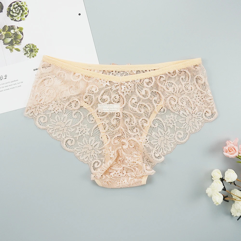 Размера плюс Для женщин хлопковые трусы кружевные сексуальные Простые полые