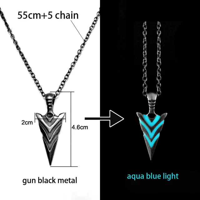 Vintage Luminous Arrow Pendant Necklace Classic Alloy Fluorescent Necklace Glow In The Dark Jewelry for Men Party Gift Wholesale