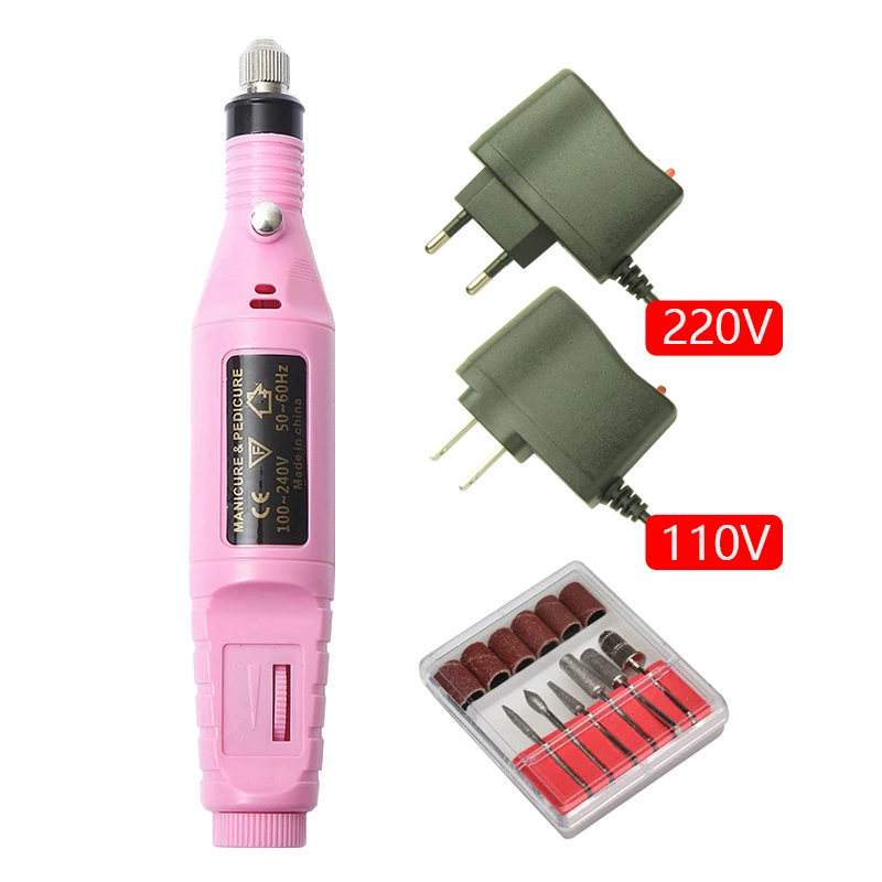 9V Pink High Speed 1 Набор, 5 В/9 в, профессиональный электрический сверлильный станок для ногтей, маникюрный аппарат, ручка для дизайна ногтей, гель для педикюра, инструмент для удаления кутикулы, новинка, сделай сам - Цвет: 9V Pink High Speed