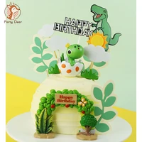 cute eggshell dinosaur cartoon baby decoration leaf string archestree cake topper for kid birthday party supplies baking gifts