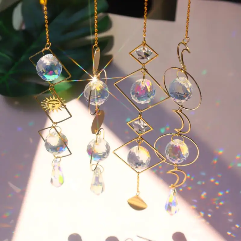 

Crystal Windchimes Sun Catcher Star Moon Pendant Hanging Prism Ornament Home Garden Window Patio Porch Decor Wind Chime Pendant