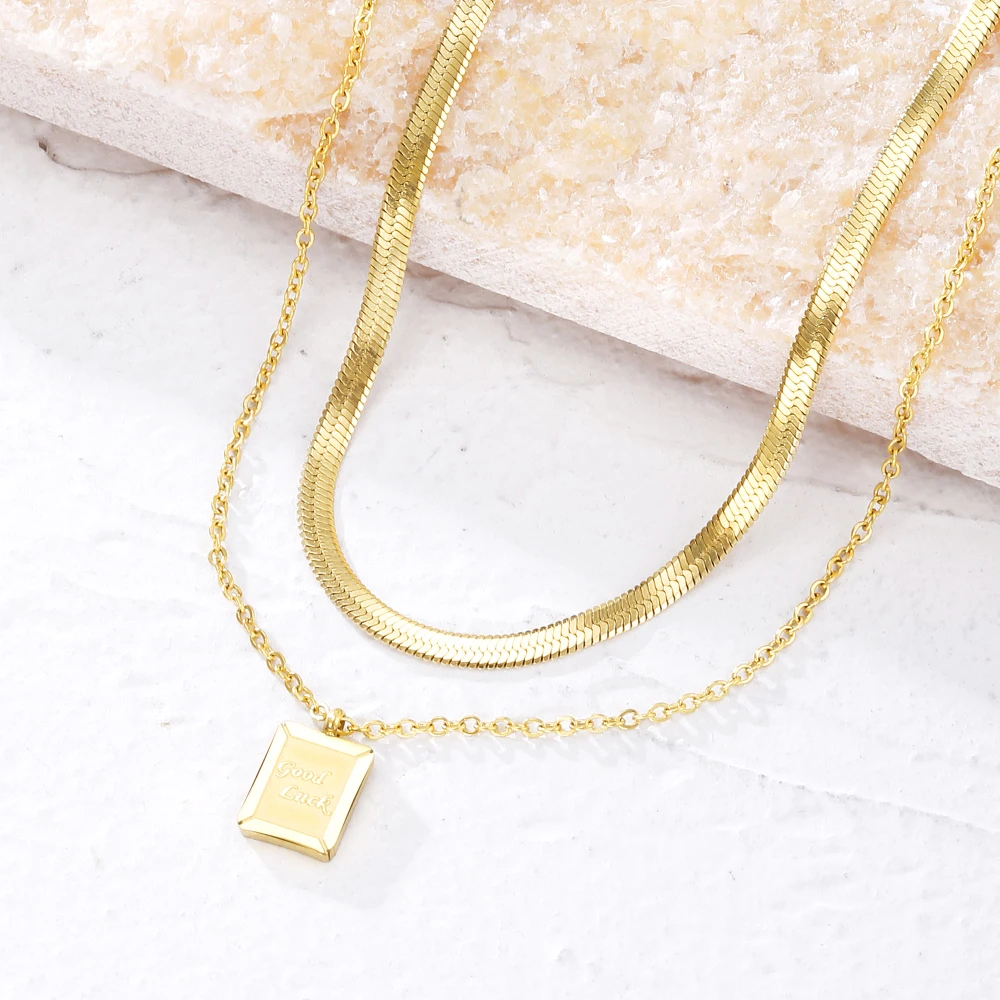 

Ожерелье женское из нержавеющей стали с квадратным кулоном, 2 слоя