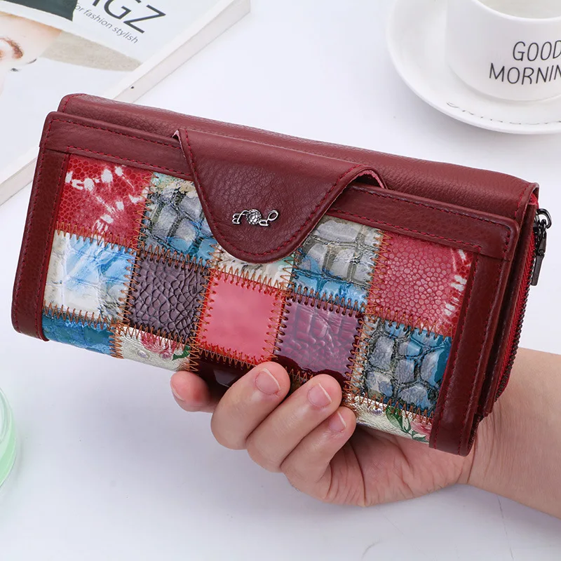 6 шт./лот длинный женский кошелек из коровьей кожи Лоскутная сумка с рисунком |