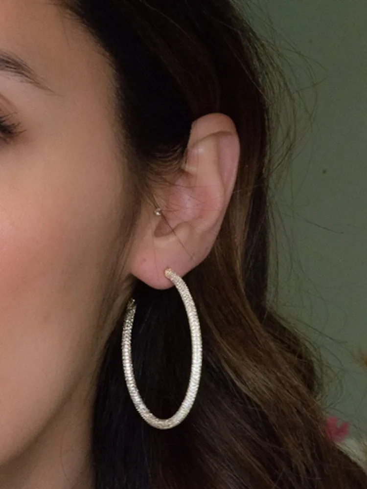 

Original 925 Sterling silver Hoop earring Pave Set 600pcs AAAAA zircon Party Wedding Earrings for women Charm Statement jewelry