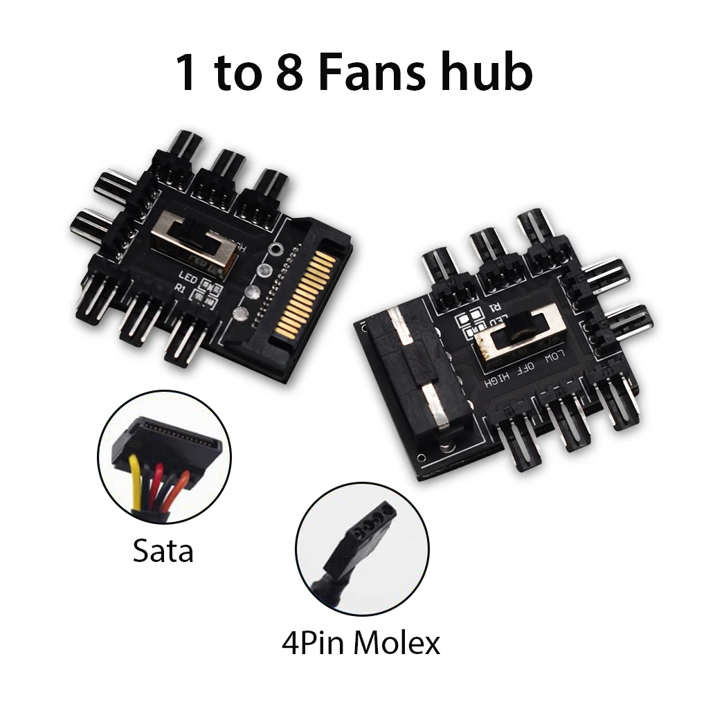 

Computer Motherboard Fan Hub Cooler Splitter Connector Extension PC 12V 3pin 2 Level Speed Controller Adapter SATA Powered
