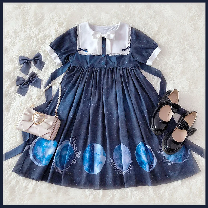 

Japanese sweet lolita dress vintage lace bowknot o-neck high waist victorian dress kawaii girl gothic lolita op loli cosplay
