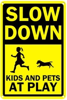 slow down kids at play sign 8 x 12 inch neighborhood street caution yellow yard lawn safety signs vintage metal tin