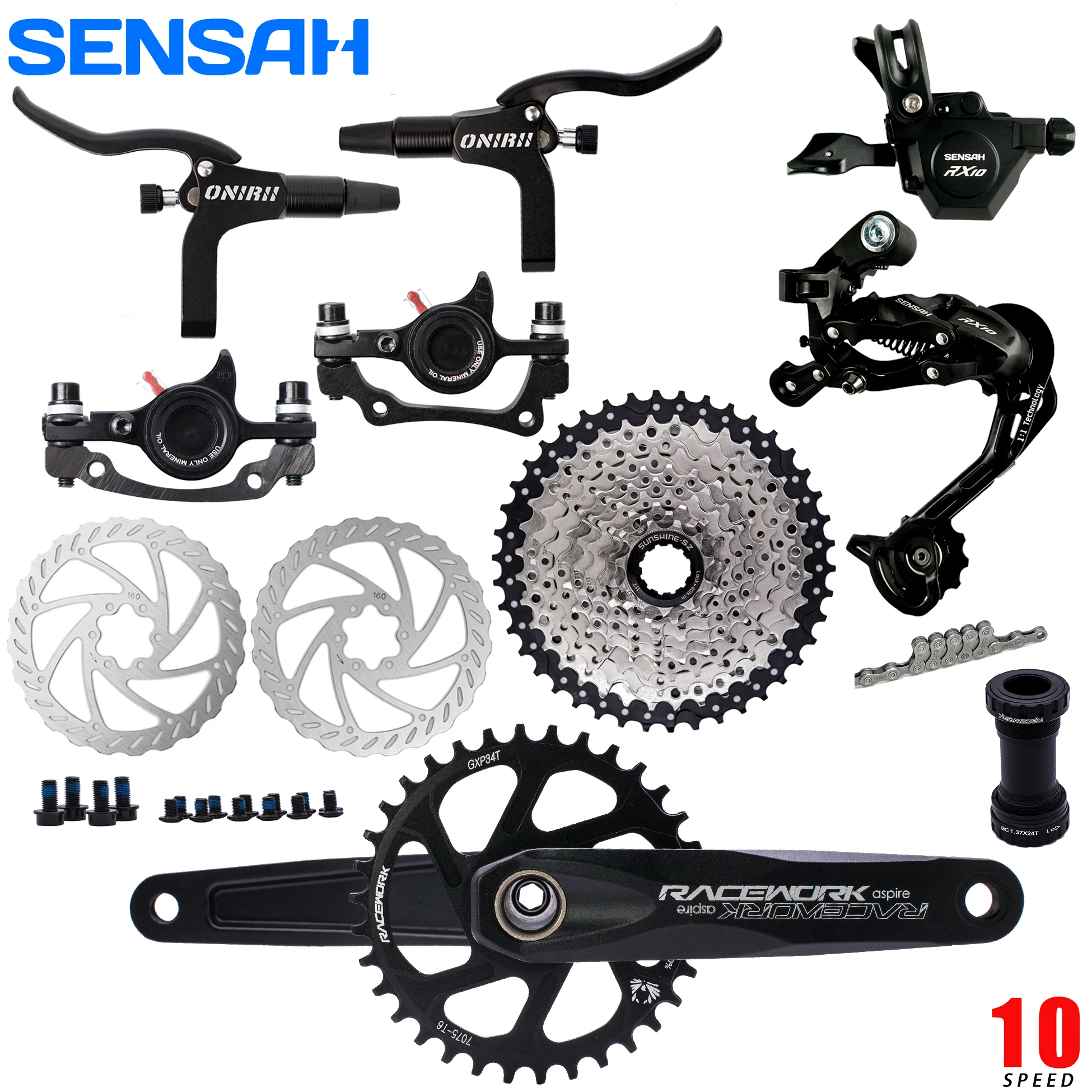 

SENSAH RX 1x10 10 скоростной велосипедный коленчатый Гидравлический дисковый тормоз переключатель передач 10 в кассета 42T 46T цепь велосипед MTB Групп...