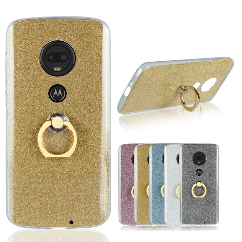 

For Moto G7 P30 Note One Power E5 G5S G6 G5 Plus Z3 Z2 Play Case For Moto G6 Case Bling Finger Ring Silicone Soft Cover