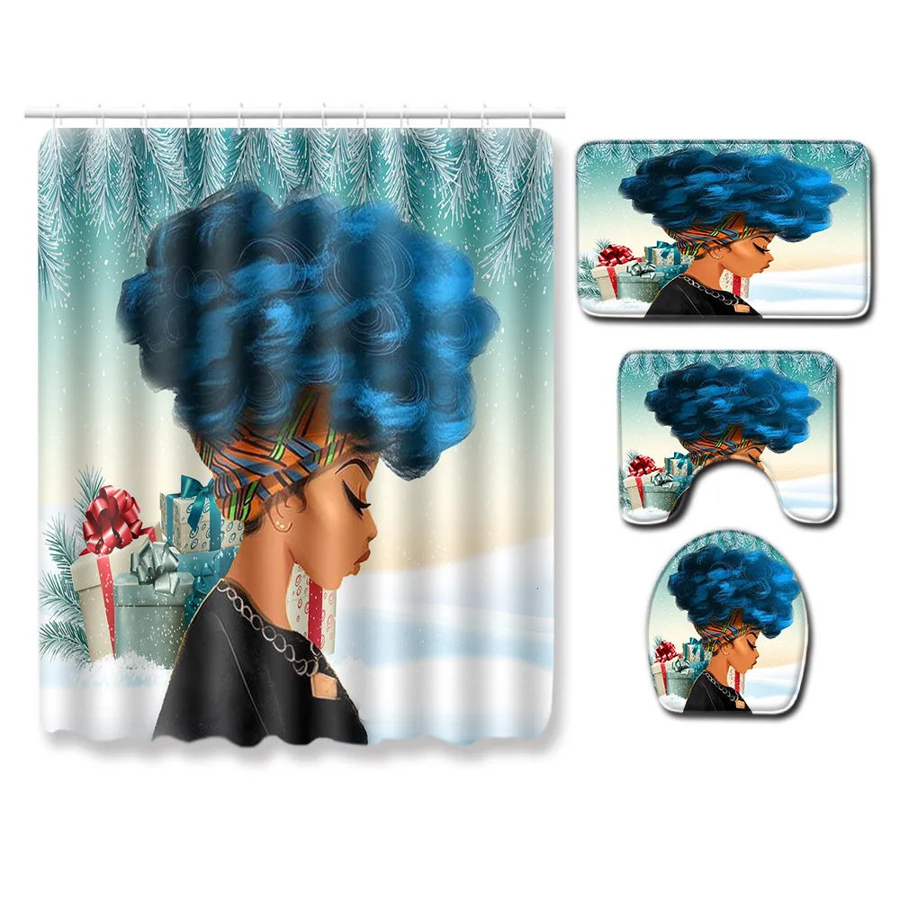 

Zeegle Printed Cartoon Bathmat Set Home Decoration Bath Mat Set Toilet Shower Curtain 3pcs Water Absorption Bathroom Foot Rug