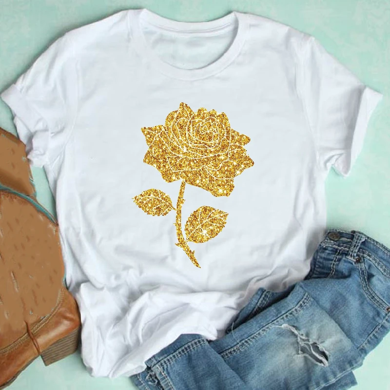 

Summer Clothes Print Tshirt Female Tee Top Graphic T-shirt Women Short Sleeve Floral Watercolor Flower Clothing Fashion Spring