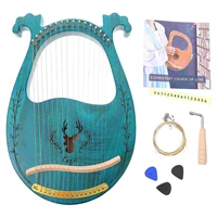 1 set of wooden harp musical instrument for children adult 16 strings lyre harp blue
