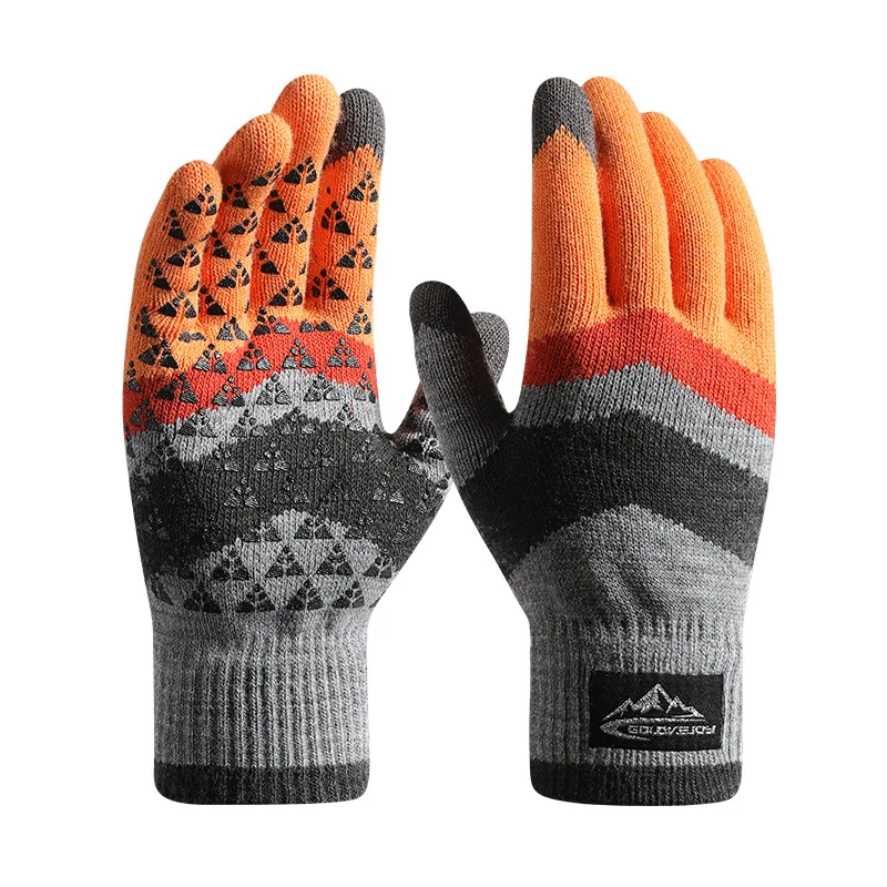 Winter Knit Gloves Men Women Fashion Warm Fleece Cycling Personality Windproof Triangular Non-Slip Touchscreen Wool Gloves