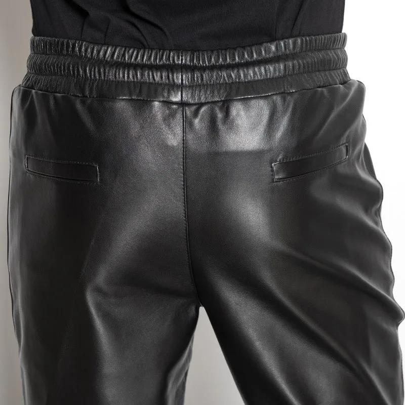 Высококачественные мужские длинные брюки из натуральной кожи модные штаны с