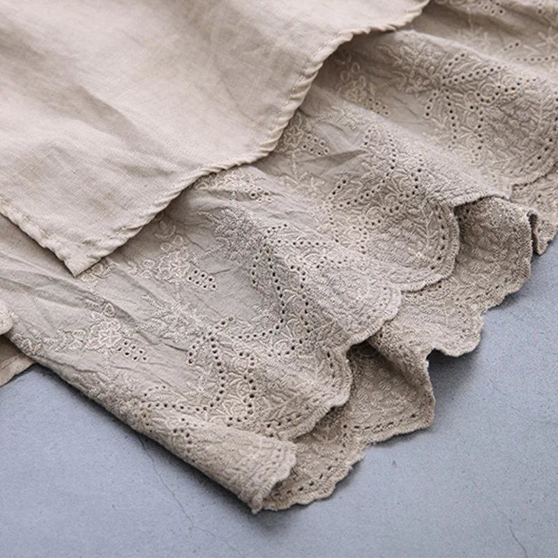 

Johnature Japan Style A-Line Skirts For Women Solid Color Patchwork Lace 2021 New Summer High Waist Loose Female Vintage Skirts