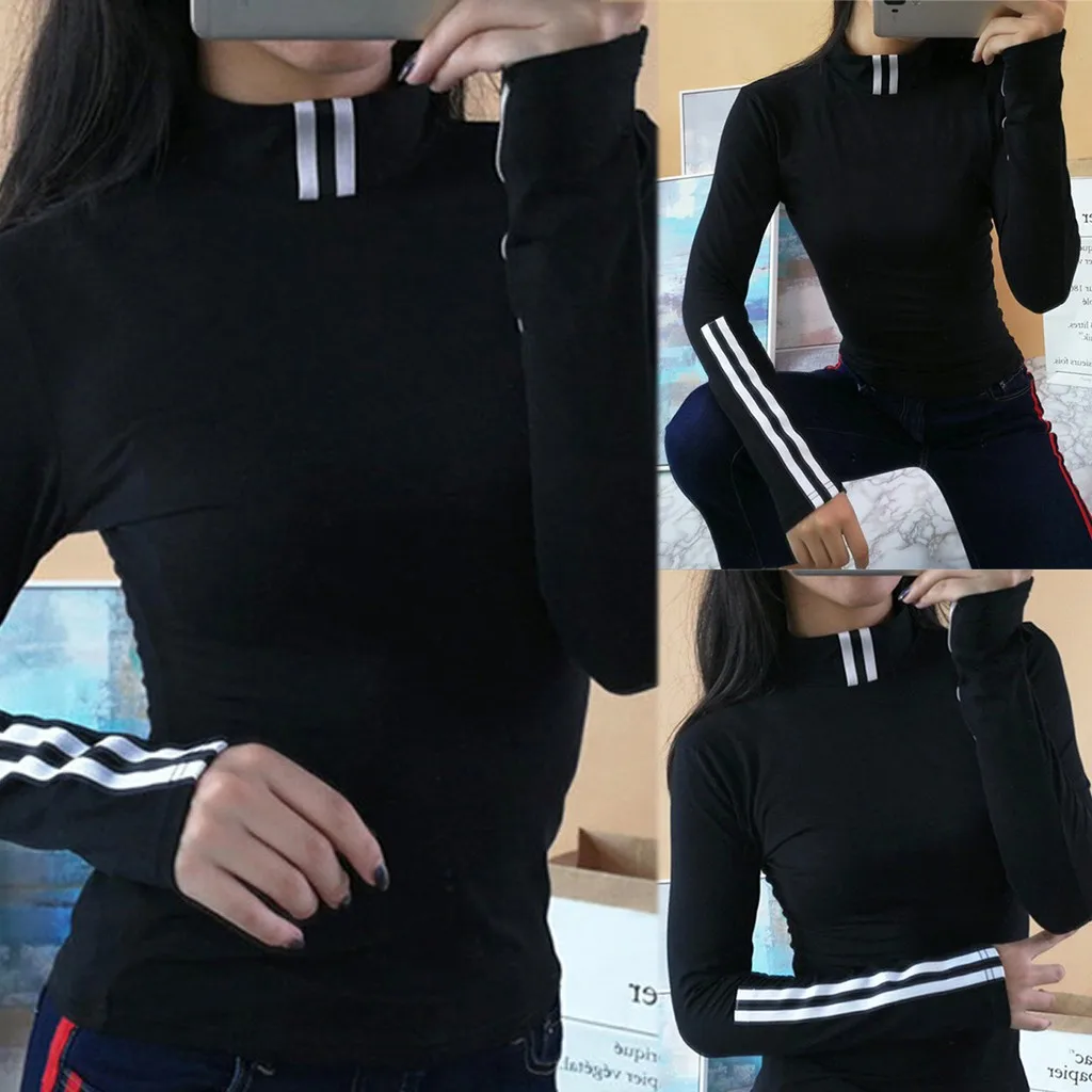 

Vogue Women's Slim Long Sleeve Round Collar Solid Color Black Winter And Autumn Fashion Clothing Nice Slim Casual Shirt