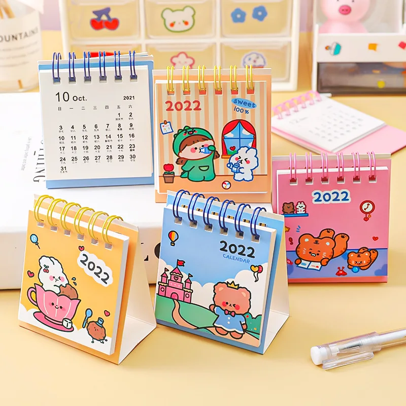 

1pc Cute Cartoon Animal Coil Spiral Table Desktop Self Standing Flip Calendar for School Home Office Schedule Planner Organizer
