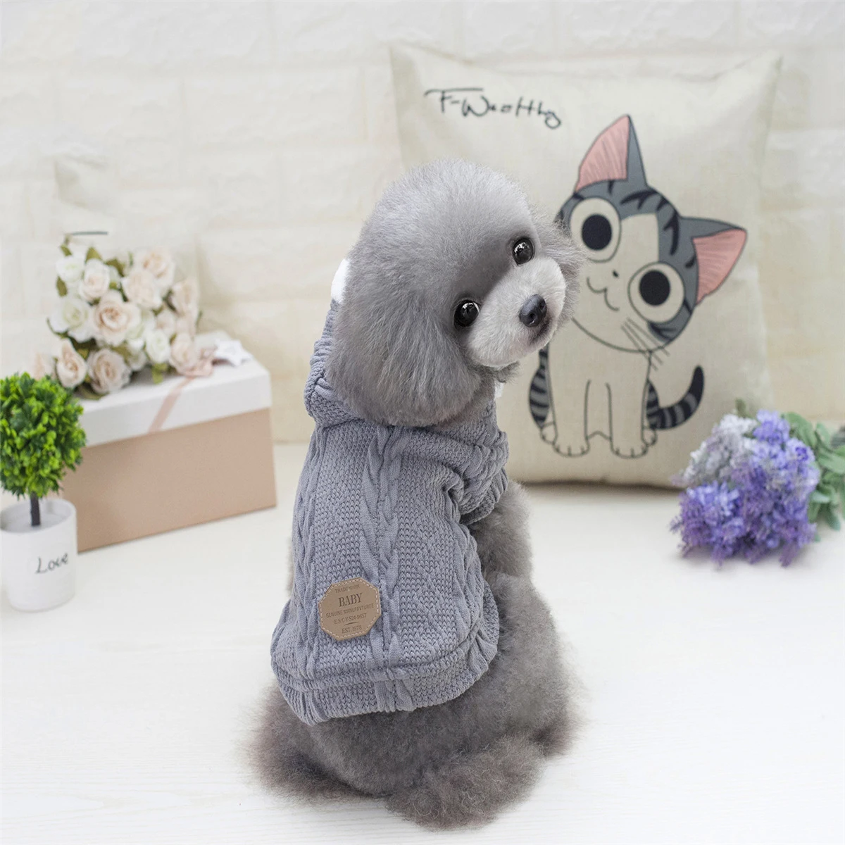 Зимняя одежда с принтом в виде собак Уютная теплая Pet куртки для собак модные разноцветный Хлопковый вязаный свитер со щенком куртка прекрасный Чихуахуа Одежда