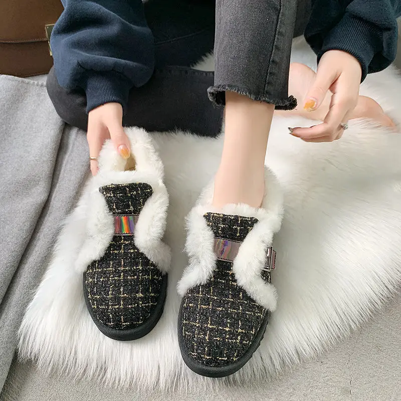 

Shoes Woman Fluffy Winter Outer Wear Women's Cotton-padded Shoes Thick Bottomed Snow Boots Short Thick Warm Fashion Luxury