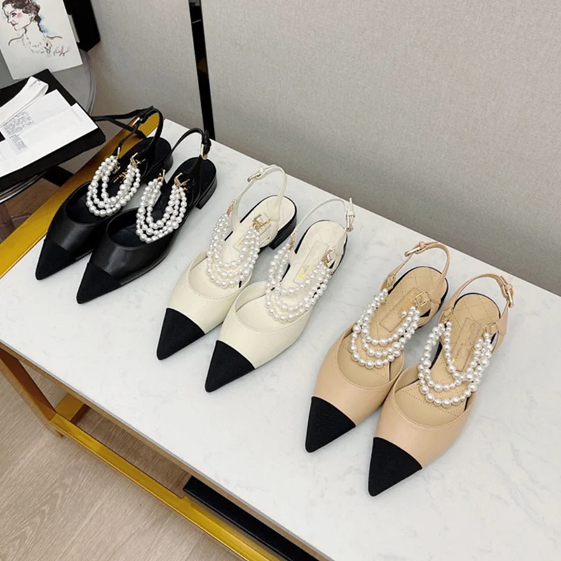 

Сандалии женские на высоком каблуке, босоножки с острым носком, с цепочкой и жемчугом, туфли в стиле ретро, подходят под все цвета