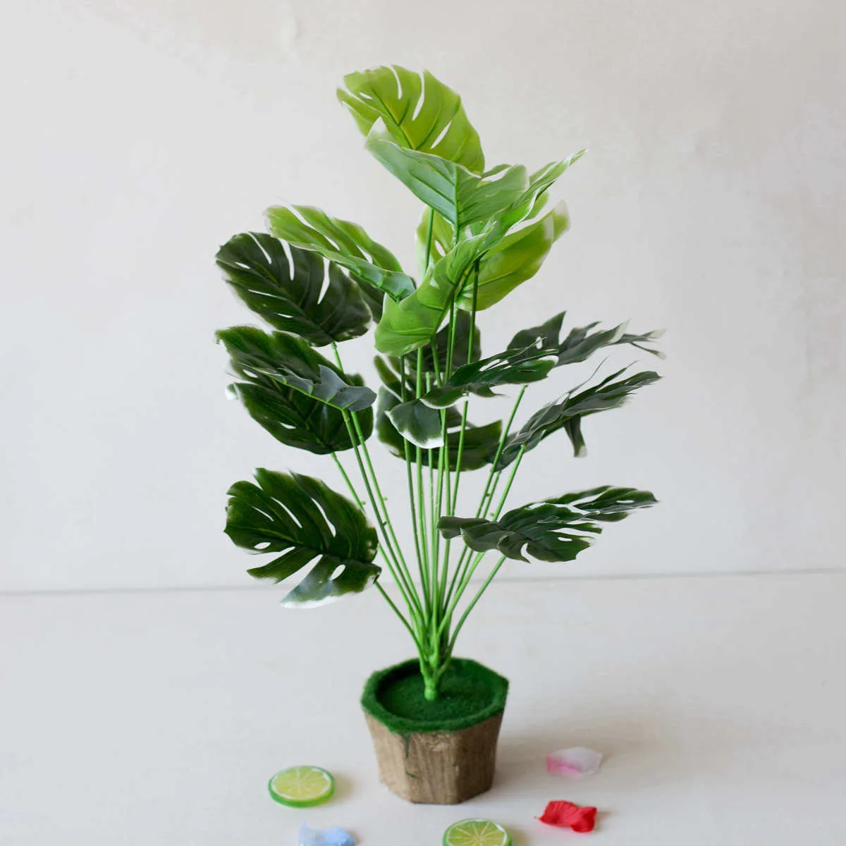 

1 Piece of Simulation 18-pronged Turtle Back Leaf Artificial Plant Potted Green Leaf Fake Plastic Tree HomeLivingRoom Decoration