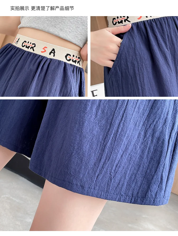 

2021 New Shorts for Women Cotton Trousers Summer Loose Waistband Patchwork Shorts Casual High Waisted Shorts Black Blue Clothing