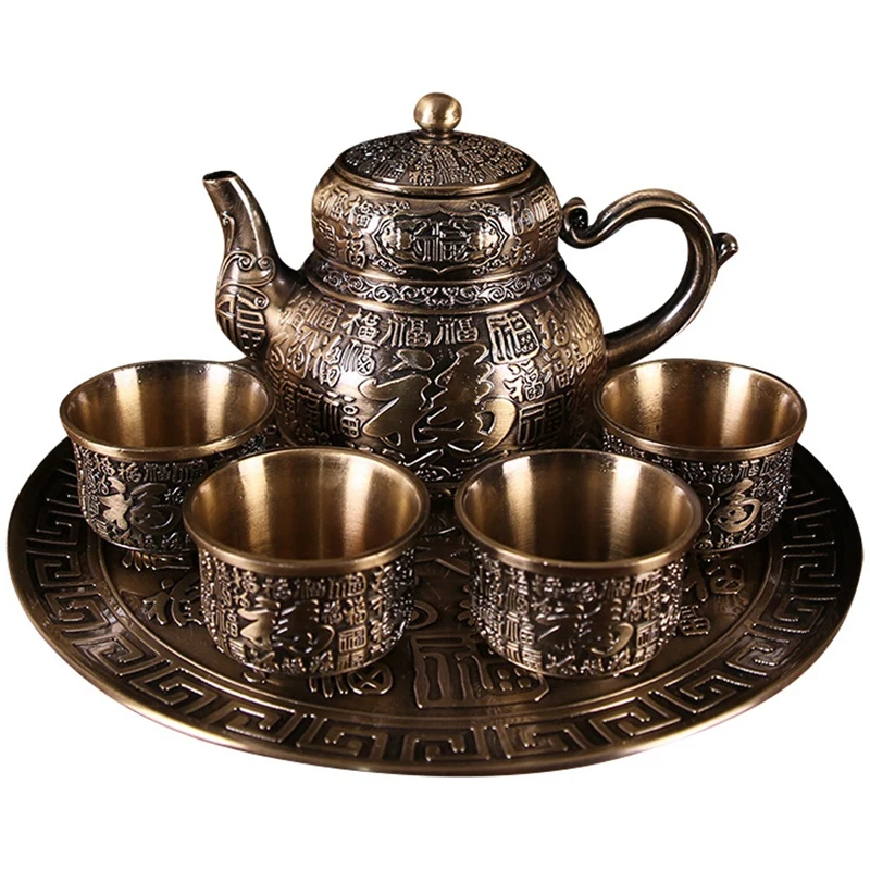 

Bronze Tea Set Creative Chinese Style White Wine Glass High-End Domestic Hip Flask Home Living Room Decoration