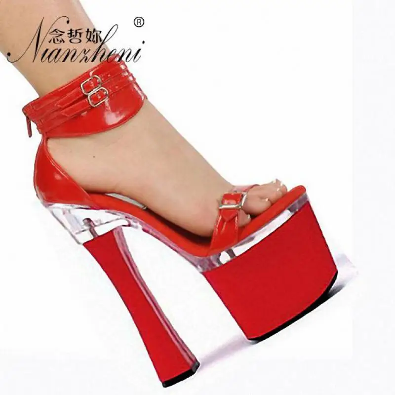 

7 Inches All match Metal buckle Narrow band Coarse heel Lady shoes Nightclub Pole Dance Models Sexy Stage Elegant Fashion Mature