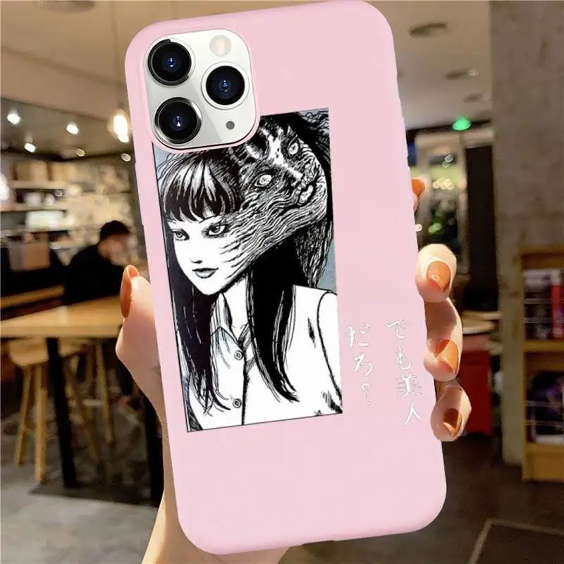 

Junji Ito Tees Horror Anime Phone Case Candy Color for iPhone 6 7 8 11 12 s mini pro X XS XR MAX Plus